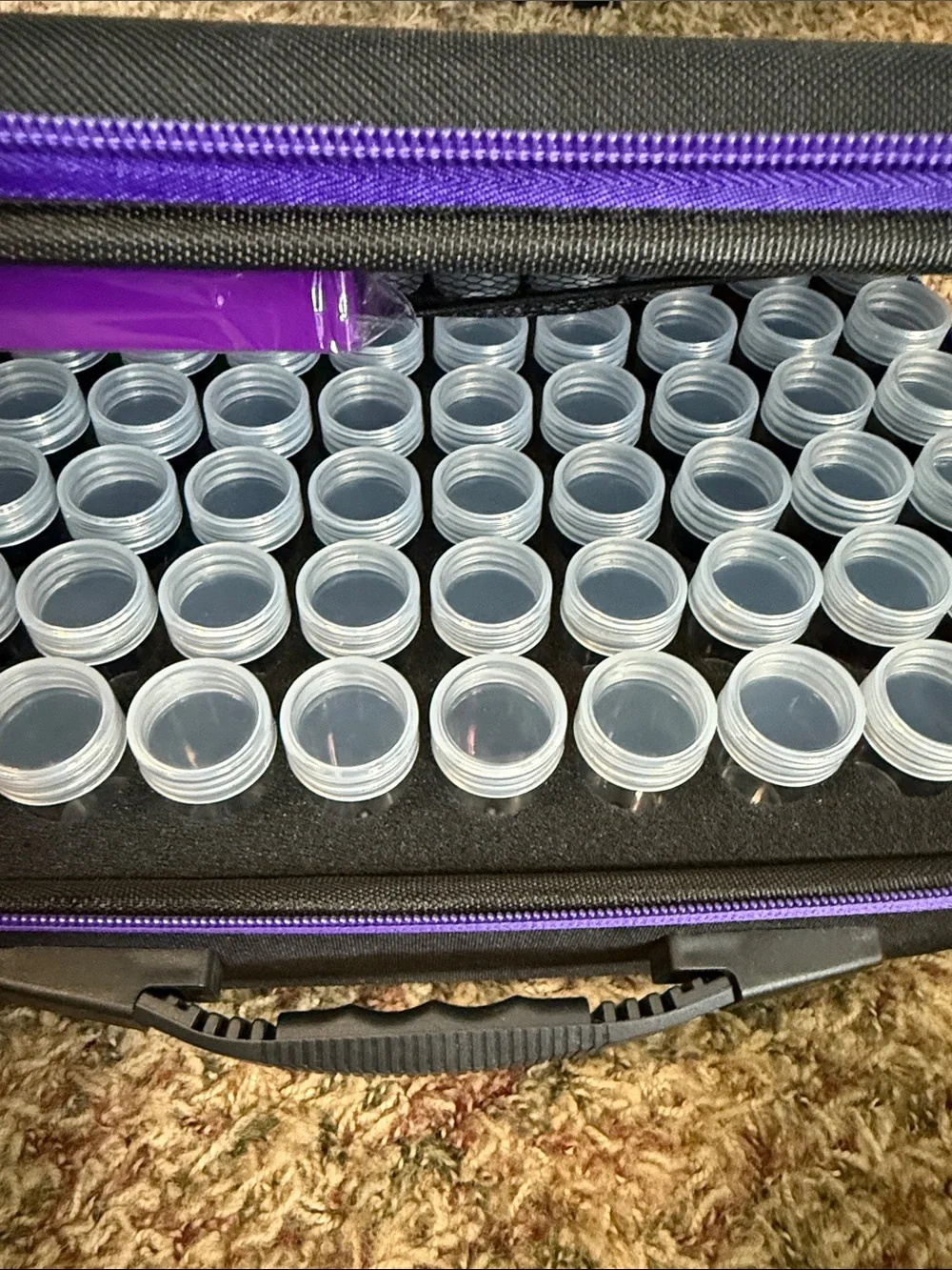 Purple Storage Case with 120 Clear Plastic Jars - and tool kit